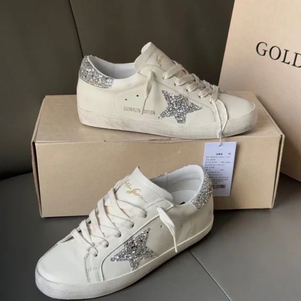 Golden Goose Women's Cream Sneakers with Silver Accents - Picture 2 of 7